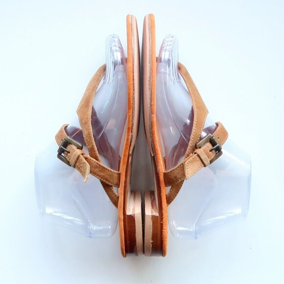 Manolo Blahnik Tan Suede Leather Thong Sandals Luxury Summer Flats Flip Flops 8 - Picture 9 of 16